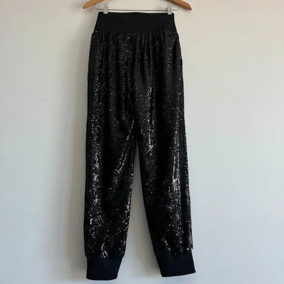 Cinq A Sept Giles Sequin Jogger Pants in Black NWOT, Size M